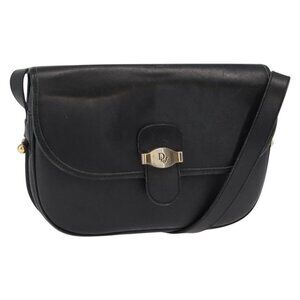 Authentic Christian Dior Honeycomb Canvas Shoulder Bag PVC Black gold